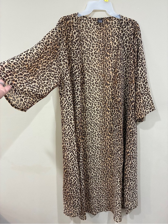 Zury Tops - Leopard Print Open-Front sheer Kimono Cover-Up - Brown/Black